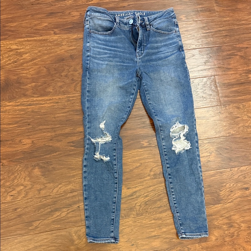American Eagle Outfitters Women's Classic Blue Ripped Skinny Jeans